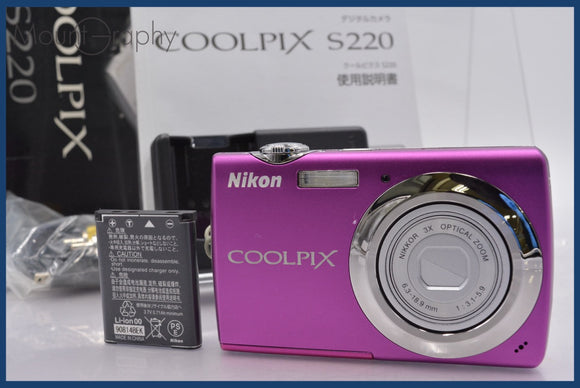 ★極上美品★ ニコン Nikon COOLPIX S220 3x 元箱、バッテリー、充電器、取扱説明書付属 同梱可 #am693